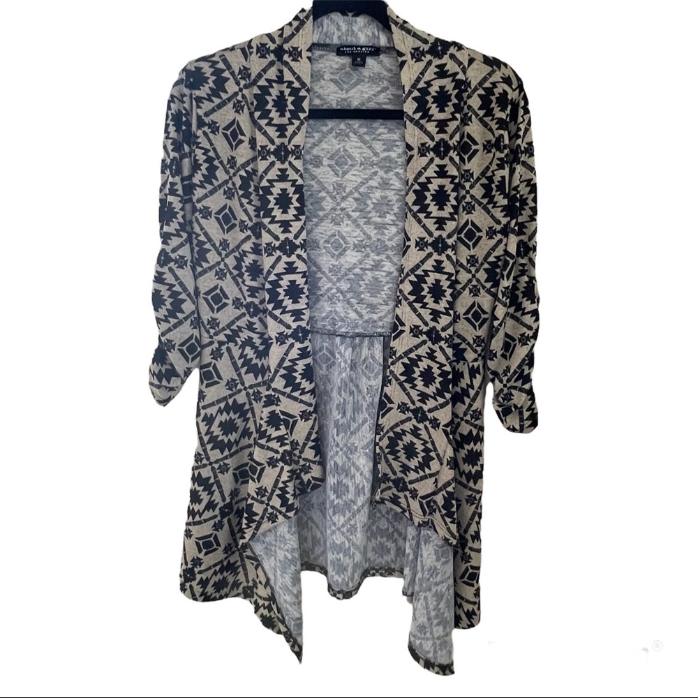 About A Girl Aztec Style Open Front Women’s Cardigan in Black & Tan - M